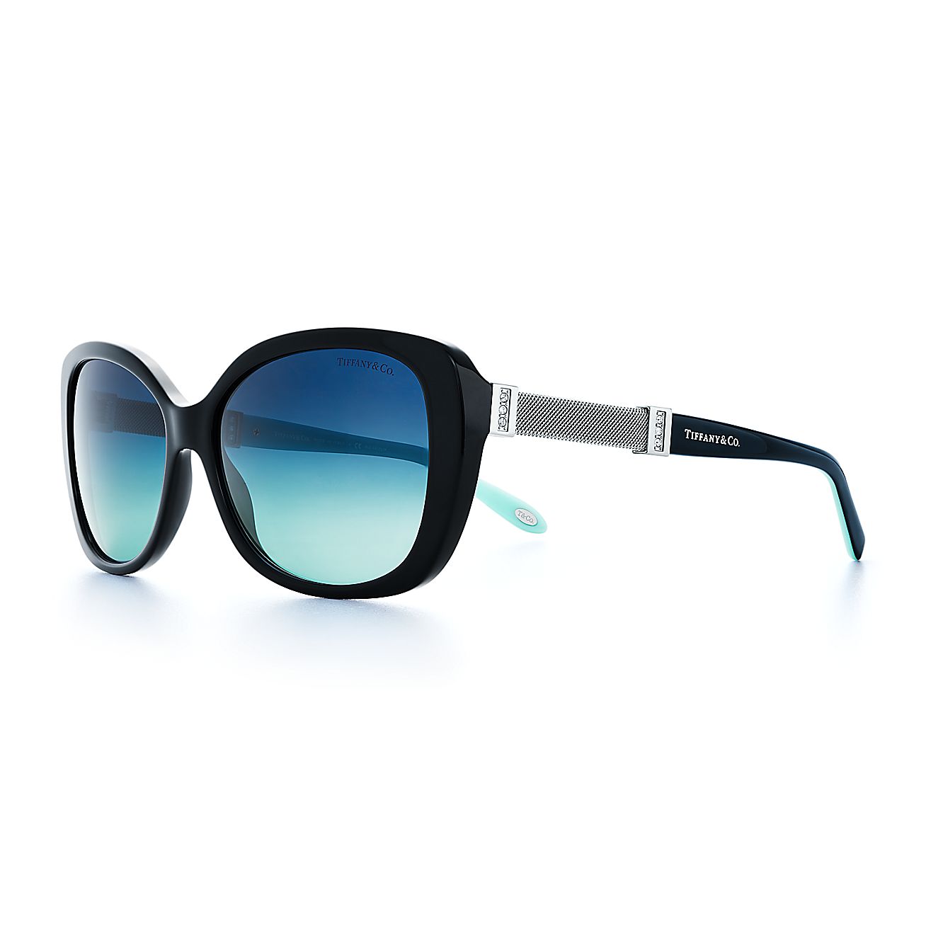 Tiffany Somerset™ cat eye sunglasses in black and Tiffany Blue acetate