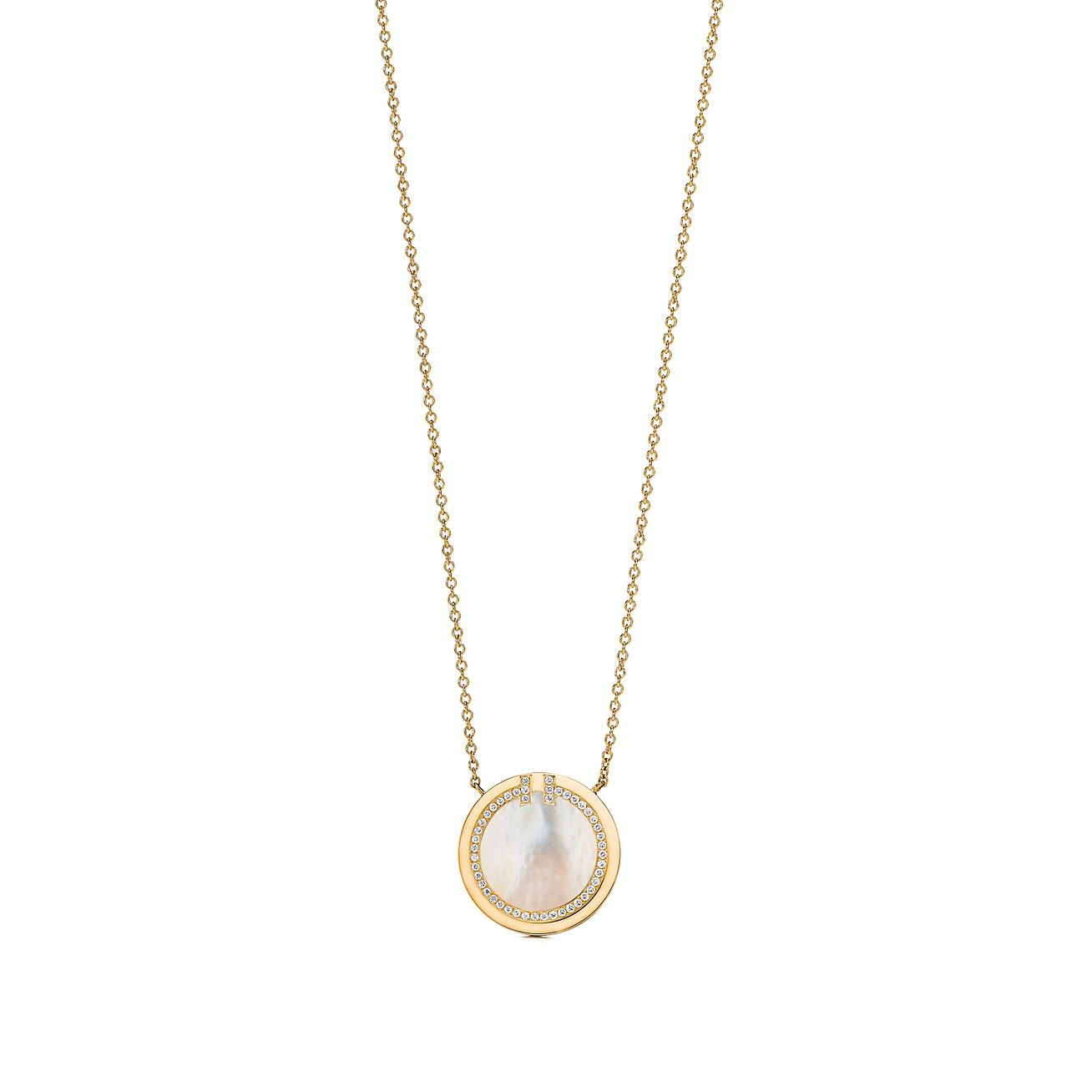 Tiffany T diamond and mother-of-pearl circle pendant in 18k gold 