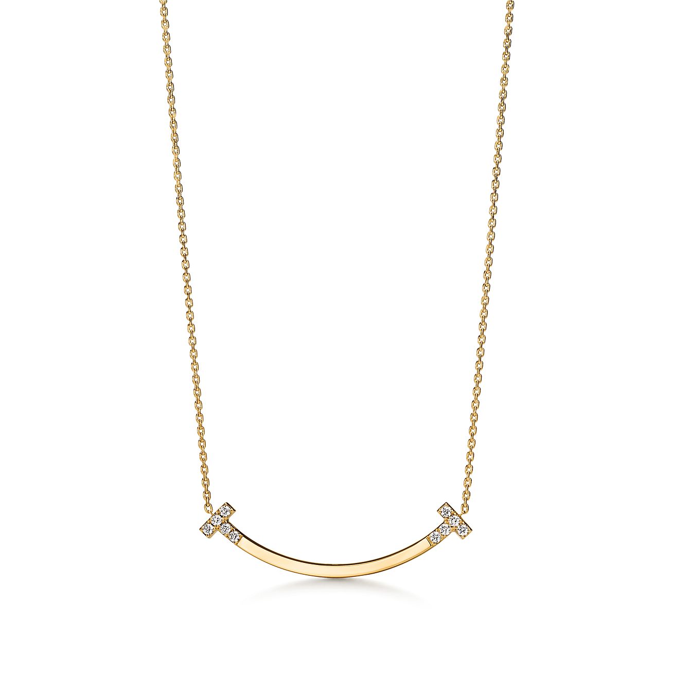 Tiffany T Smile Medium Pendant in Yellow Gold with Diamonds | Tiffany & Co.  US