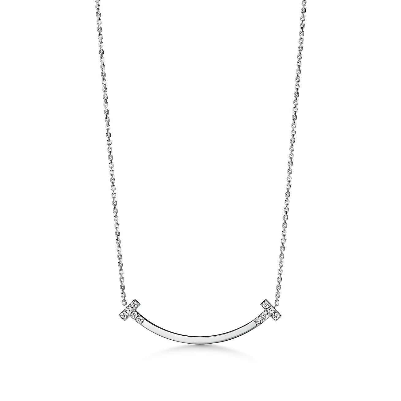 Tiffany T Smile Medium Pendant in White Gold with Diamonds