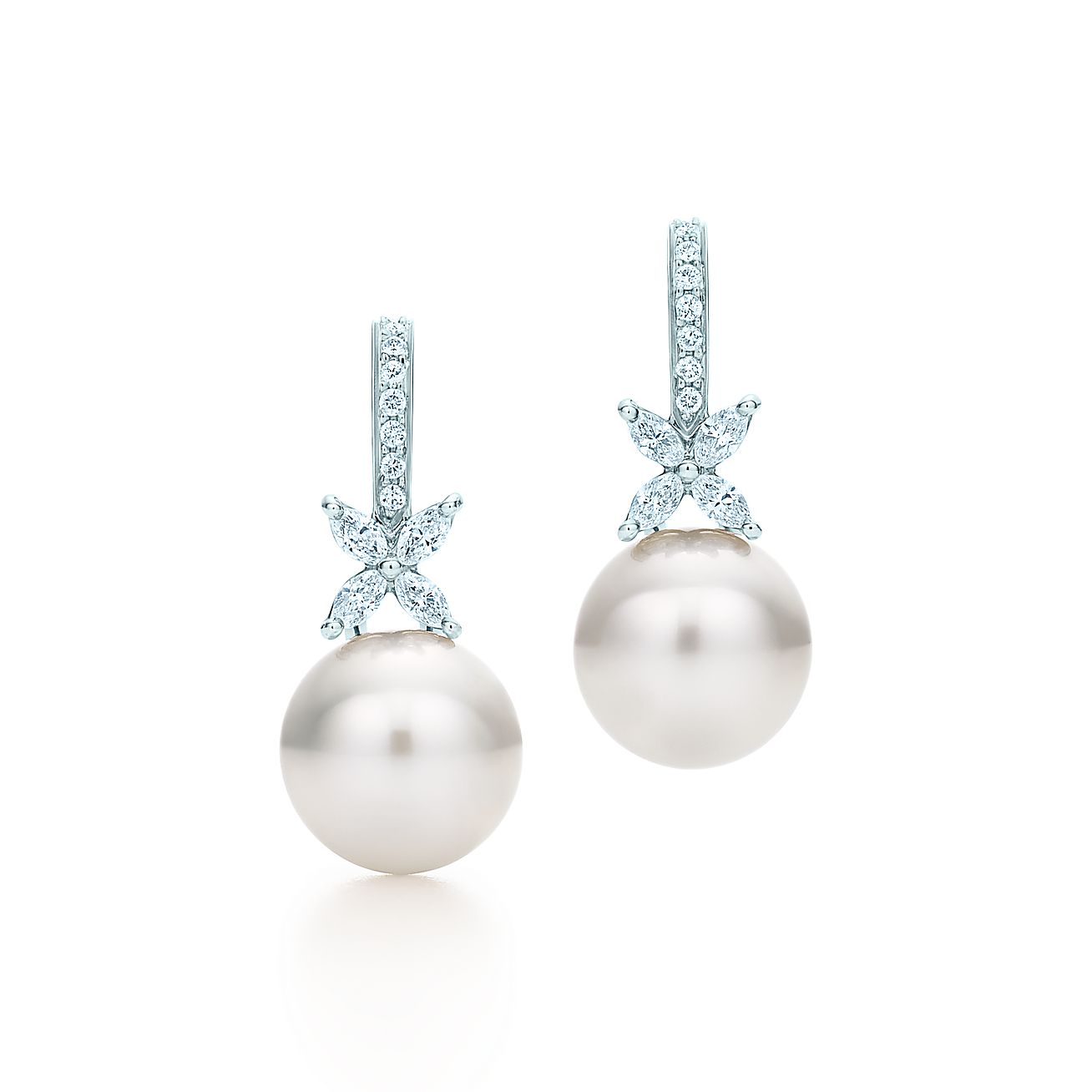 Tiffany Victoria™ earrings in platinum with South Sea pearls and
