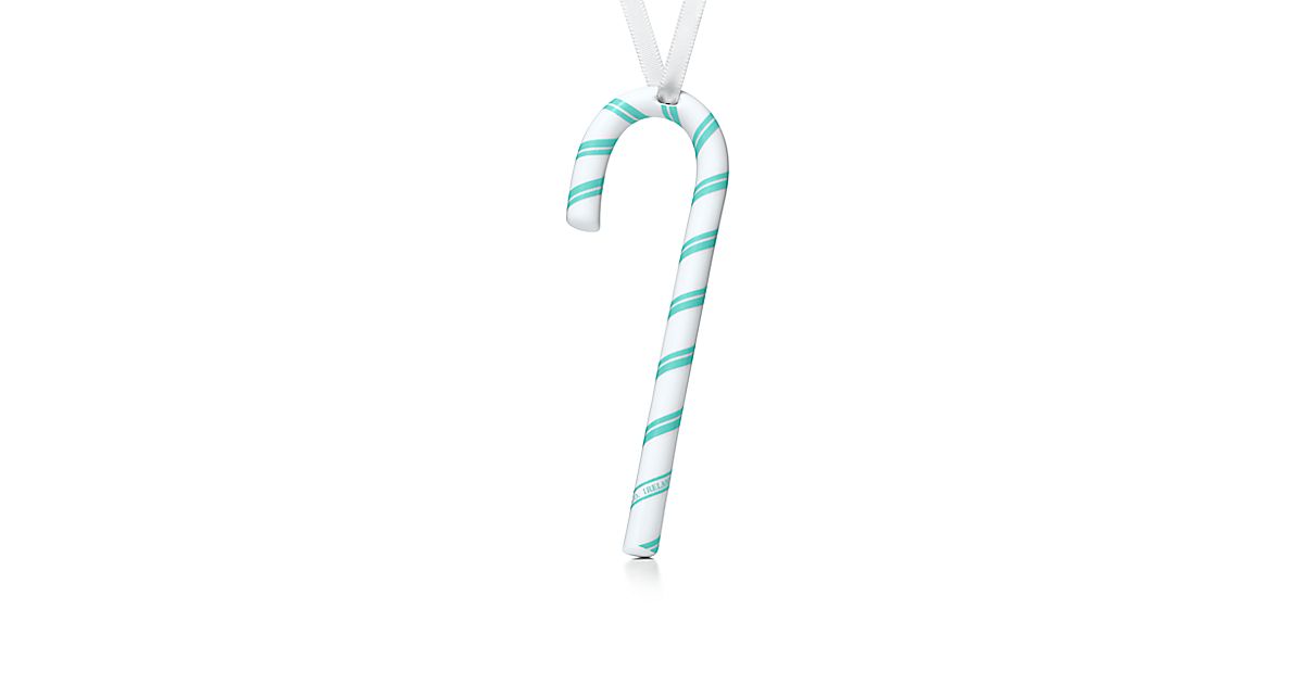 Candy cane ornament in bone china with Tiffany Blue accents. Tiffany
