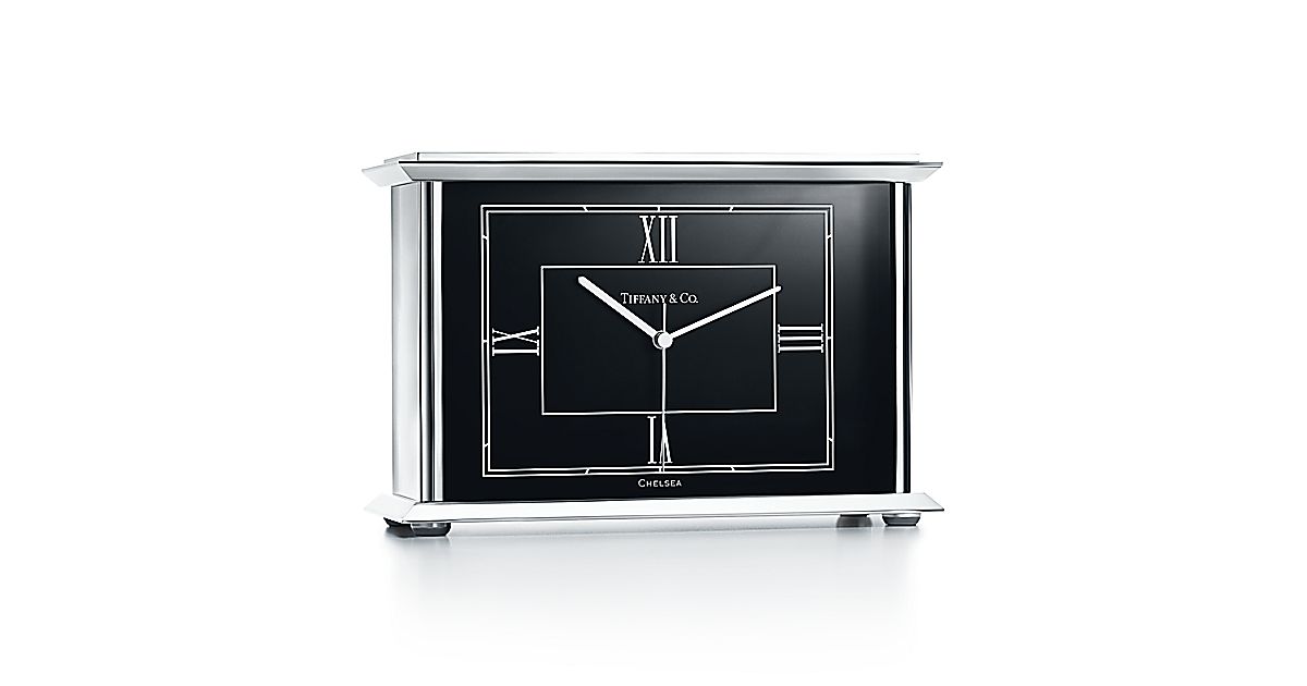 Chelsea mantel clock in nickel. Tiffany & Co.