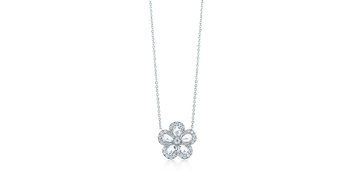 Tiffany Enchant™ flower pendant in platinum with rosecut and round