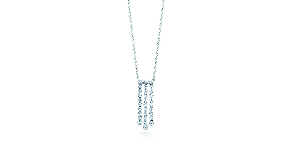 Tiffany Jazz™ triple drop pendant in platinum with diamonds. Tiffany