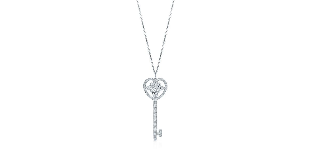 Tiffany Keys ornate heart key pendant with diamonds in platinum on a