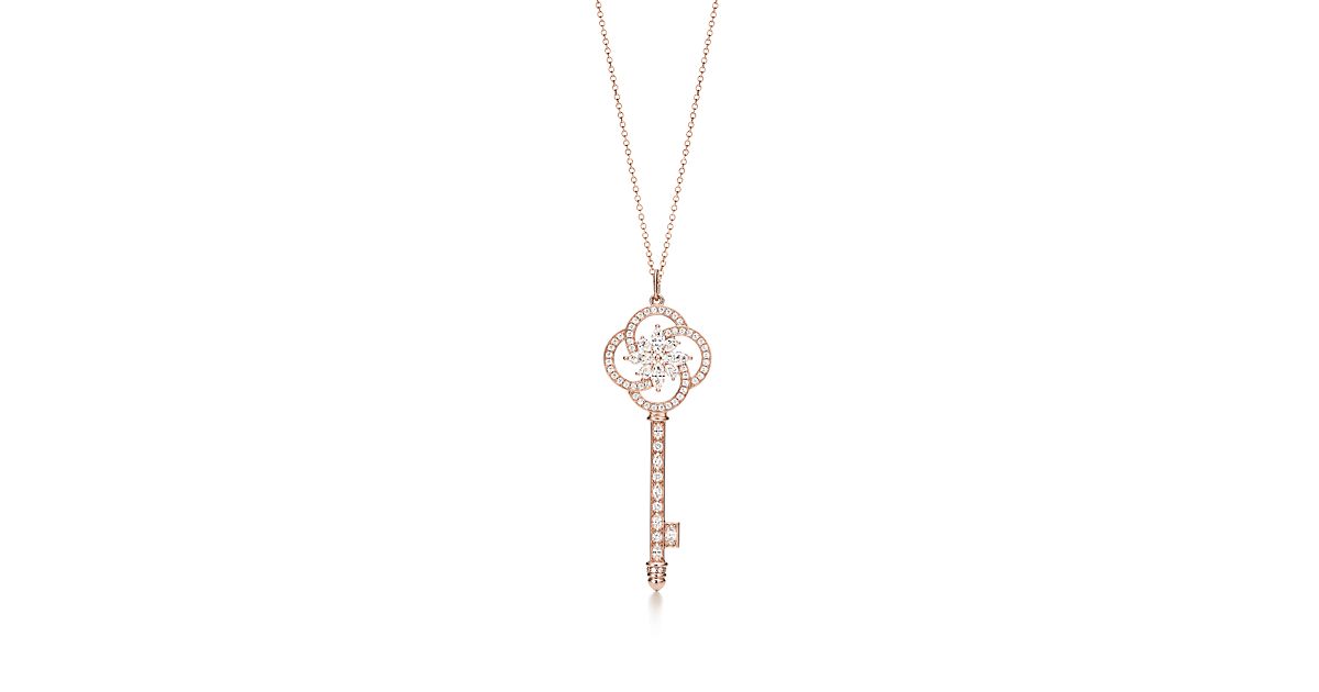 Tiffany Keys Tiffany Victoria® key pendant in 18k rose gold with diamonds. Tiffany & Co.