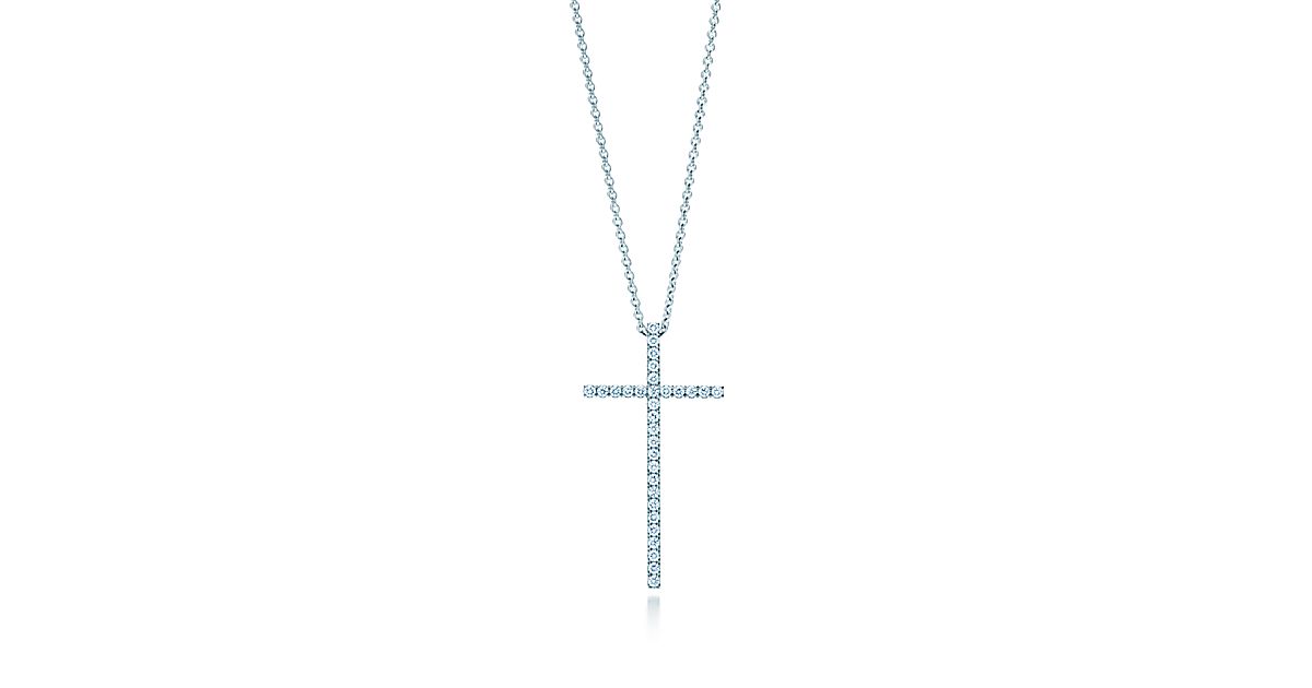 Tiffany Metro Cross Pendant With Diamonds In 18k White Gold Large