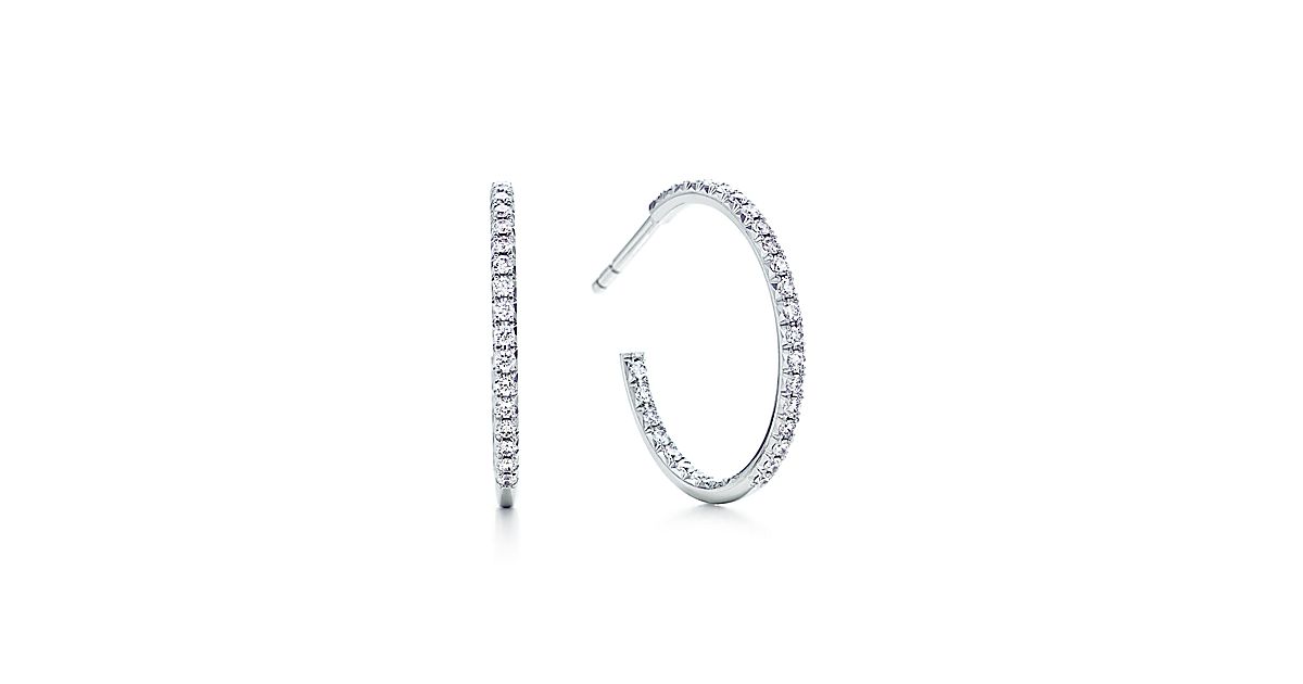 Tiffany Metro hoop earrings with diamonds in 18k white gold, medium