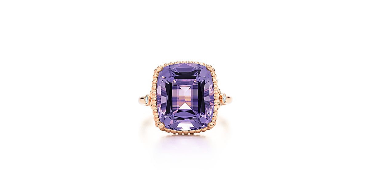 Tiffany Sparklers lavender amethyst ring in 18k rose gold with diamonds