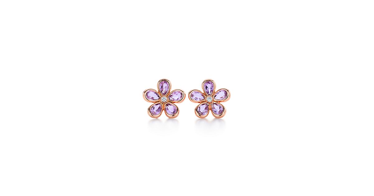 Tiffany Sparklers flower earrings in 18k rose gold with amethysts and