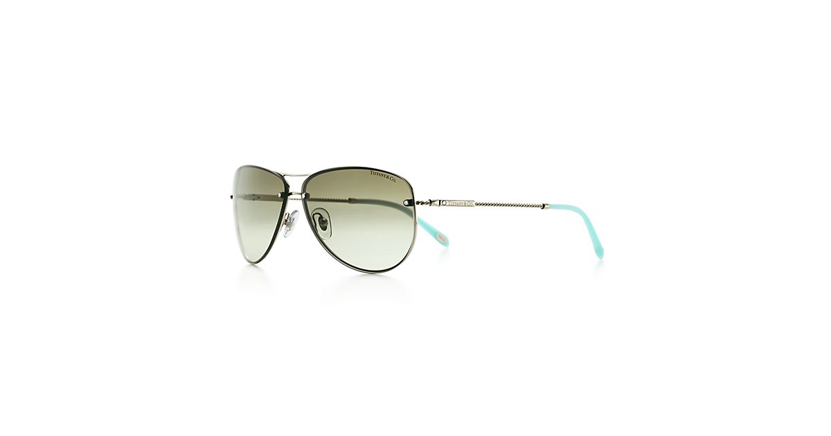 Tiffany Twist Aviator Sunglasses In Pale Gold Colored Metal Austrian Crystals Tiffany And Co