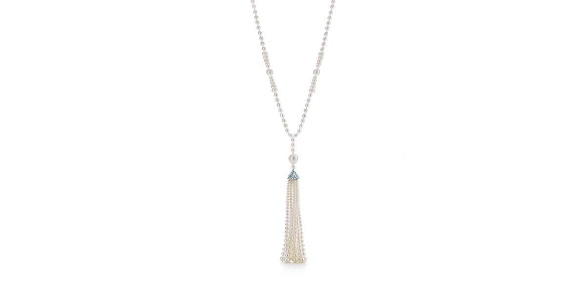 Ziegfeld Collection pearl tassel necklace in sterling silver. Tiffany