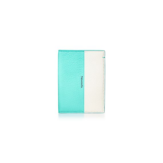 Color Block passport cover in offwhite and Tiffany Blue® grain