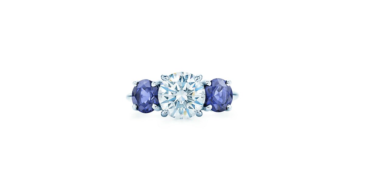 Tiffany Co Three Stone With Sapphire Side Stones Ring Tiffany Co Three Stone With Sapphire Side Stones Ring
