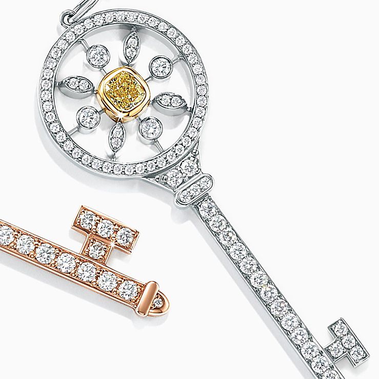Tiffany Keys Tiffany Victoria™ key pendant in platinum with gemstones