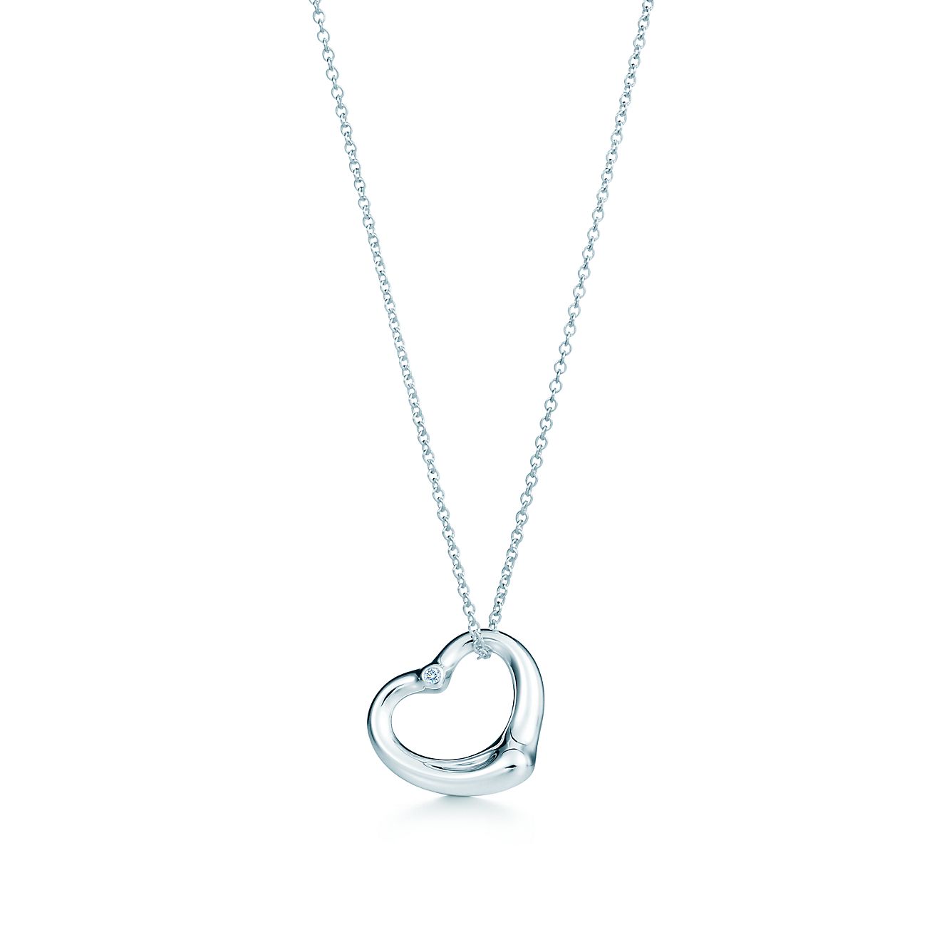 Elsa Peretti Open Heart Pendant In Sterling Silver With A Diamond Elsa Peretti Open Heart Pendant