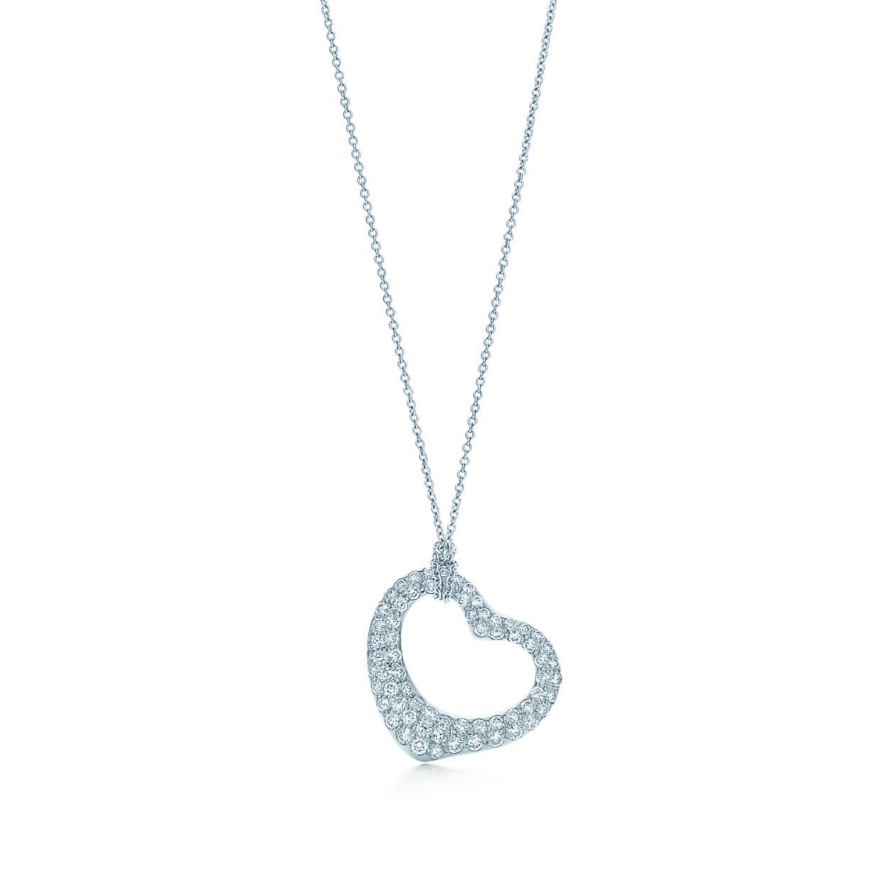 Elsa Peretti Open Heart Pendant In Platinum With Pavé Diamonds Elsa Peretti Open Heart Pendant
