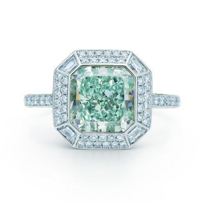 Ring in platinum with a 3.15-carat Fancy Intense Bluish Green ...