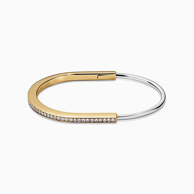 Tiffanyシルバーバングル、ゴールドアクセント付き ティファニー バングル フックアンドアイ ラブノット コンビ