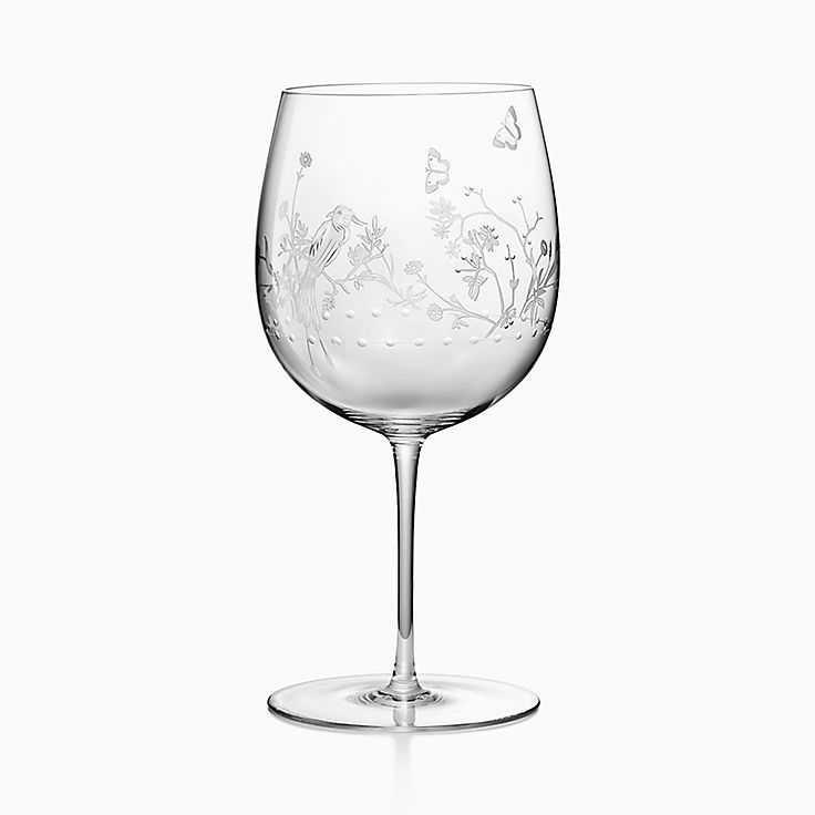 ティファニー オーデュボン レッド ワイングラス 手彫りガラス