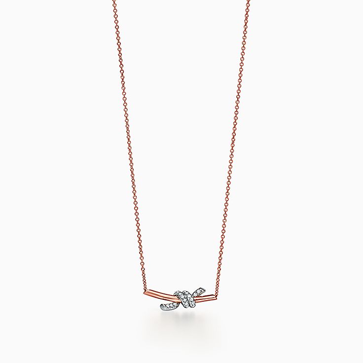 Tiffany ノット スモールペンダント Au750 ダイヤモンド ネックレス ティファニー ノット ペンダント ダイヤモンド ローズゴールド
