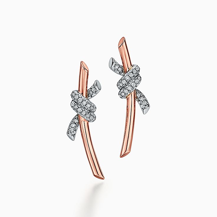 ティファニー ノット ピアス ダイヤモンド ローズゴールド ＆ プラチナ