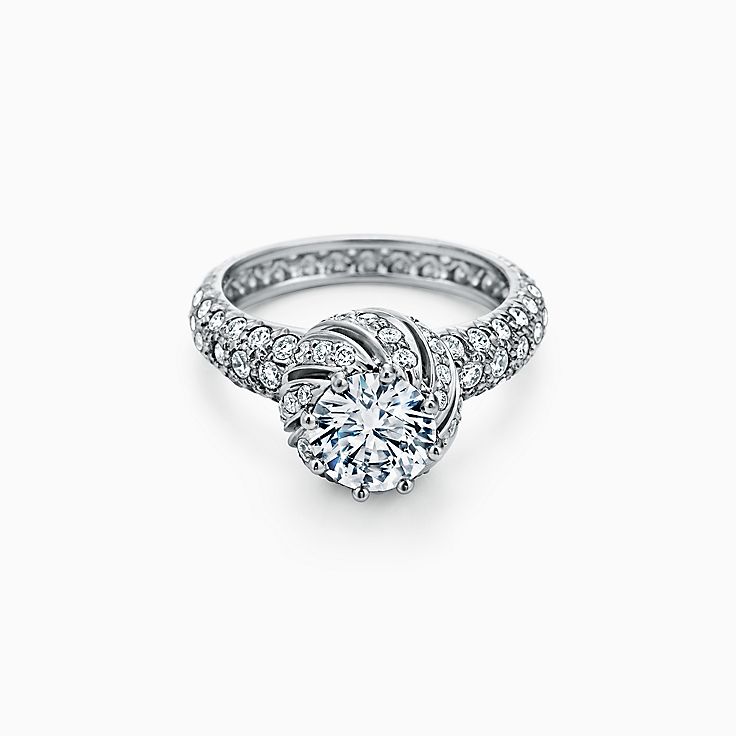 Anillo de compromiso Tiffany & Co. Schlumberger Buds de corte brillante redondo con argolla de diamantes en platino