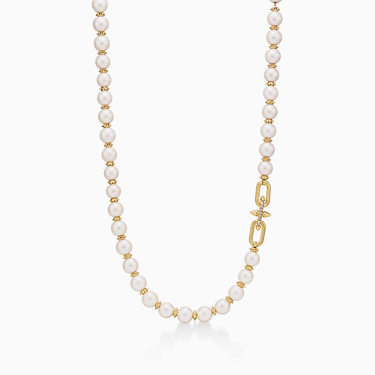 希少TIFFANY&Co.ティファニーダイヤモンドパールネックレスK18 寂しく