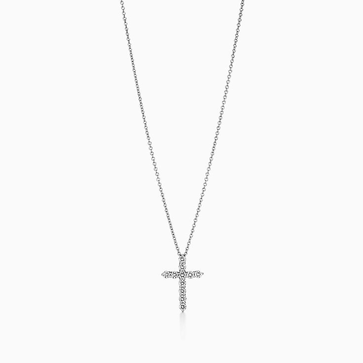 White gold cross necklace with diamond sale