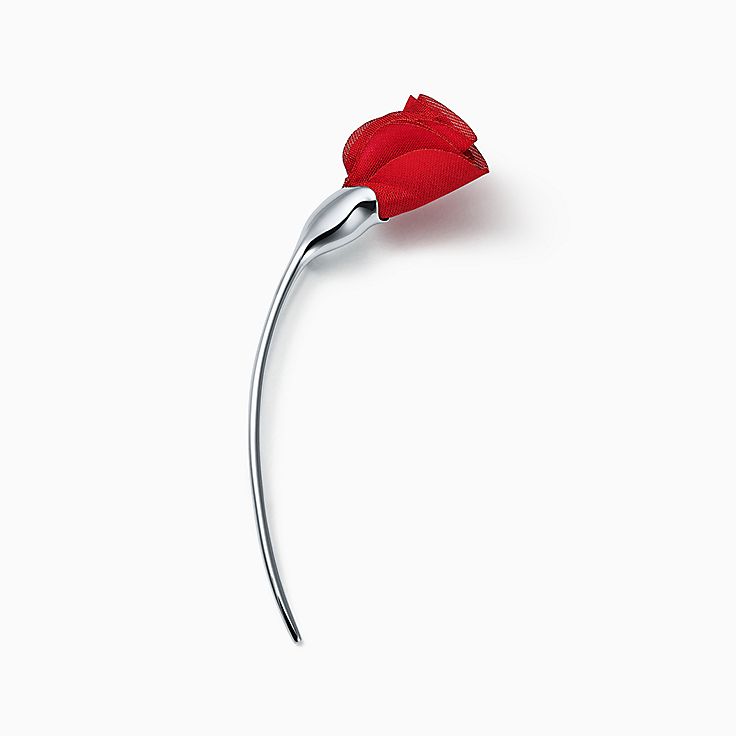 Elsa Peretti® Amapola brooch in sterling silver with red silk