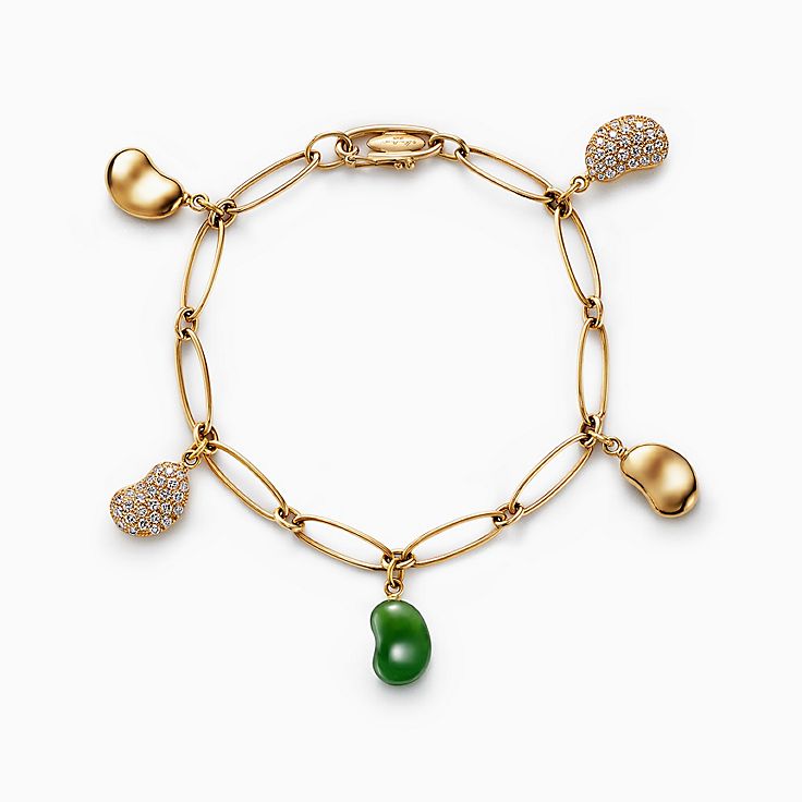 Elsa Peretti® Bean design Bracelet in Gold with Diamonds & Green