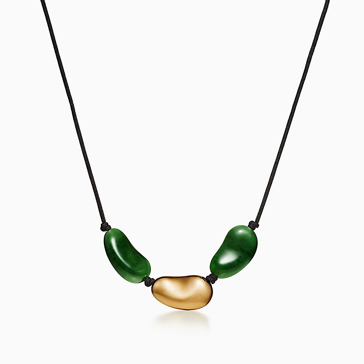 Elsa Peretti Bean design Necklace in Yellow Gold with Green Jade