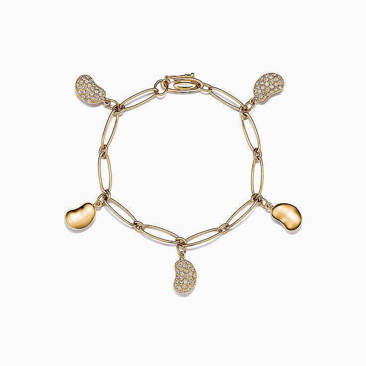 Elsa Peretti Five Bean Design Bracelet in Yellow Gold with Pave Diamonds