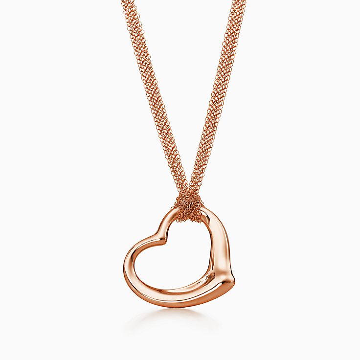 Elsa Peretti™ Open Heart mesh pendant in 18k rose gold.