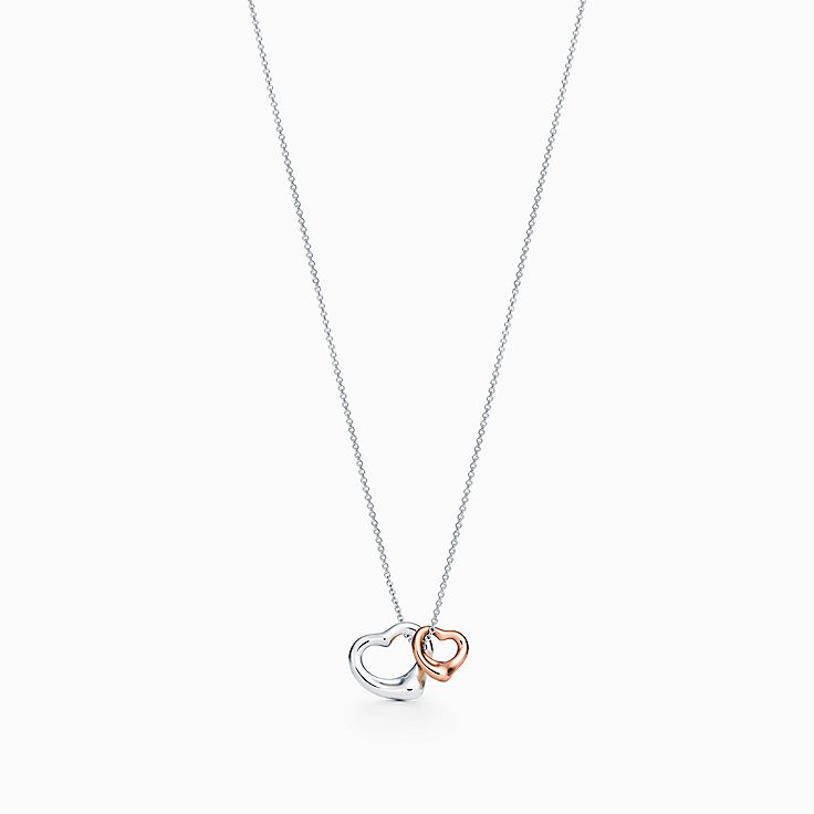 Elsa Peretti Open Heart Pendant in Silver and 18K Rose Gold, Extra Mini