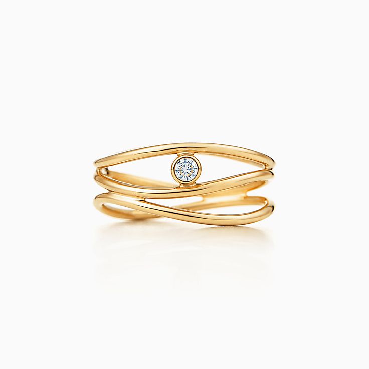 Elsa Peretti™ Diamond Hoop three-row ring in 18k rose gold with diamonds. |  Tiffany & Co.