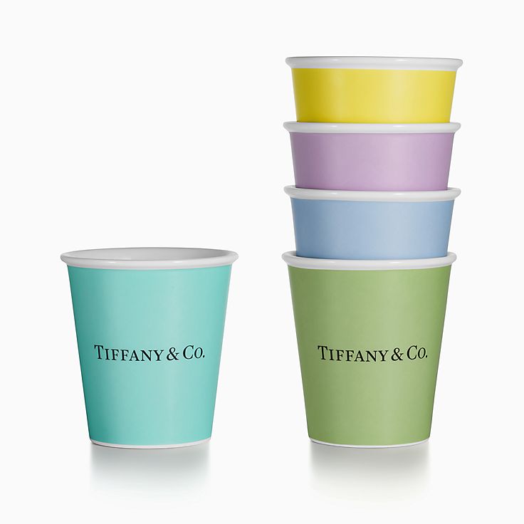 Everyday Objects Tiffany Coffee Cups in Bone China, Set of Five, Size: 3.7 in.