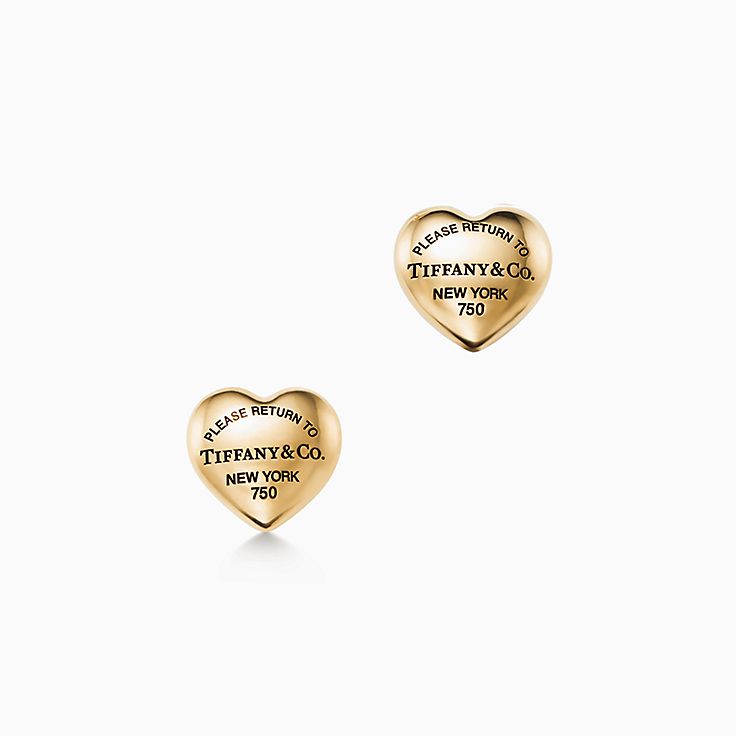 Return to Tiffany® Heart Tag Stud Earrings in Yellow Gold, Mini | Tiffany &  Co.