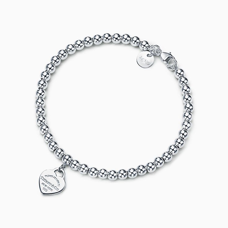 Preloved Tiffany & Co. Return To Rose Gold Heart Mini Silver Bead Bracelet 7