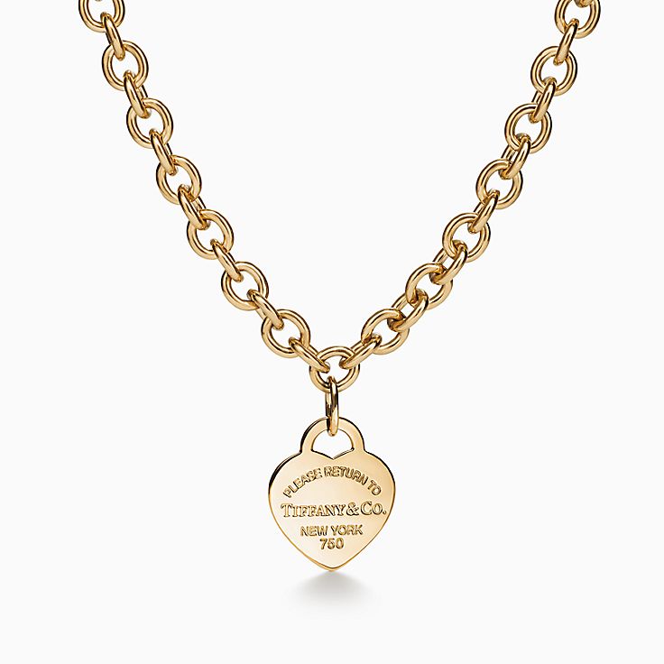Tiffany & Co 18K Yellow Gold Heart Tag Choker Necklace 16