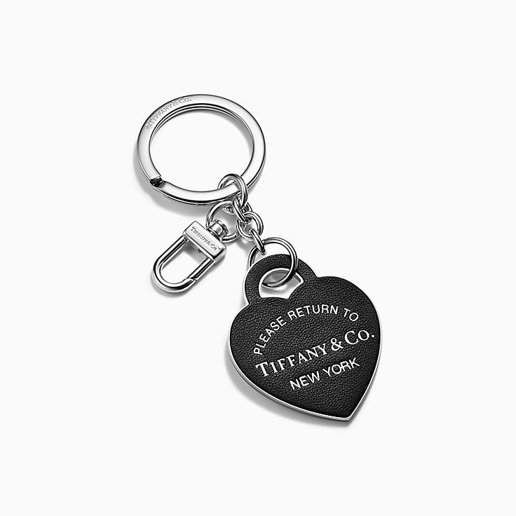 Return to Tiffany® Leather Inlaid Heart Tag Key Ring in Palladium 