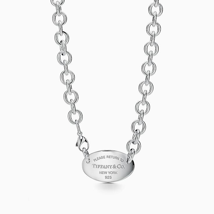 Please Return to Tiffany Oval Sterling Silver 16 Choker Chain Collar