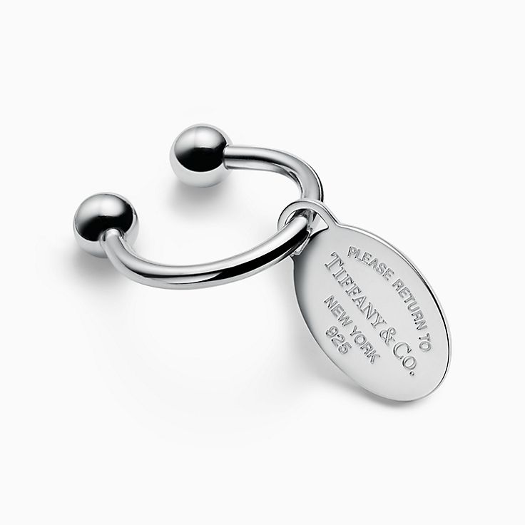 Cushion tag key ring in sterling silver.