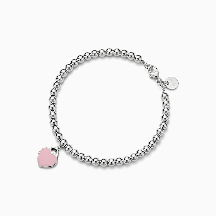 Return to Tiffany® Pink Mini Heart Bead Bracelet in Silver with a