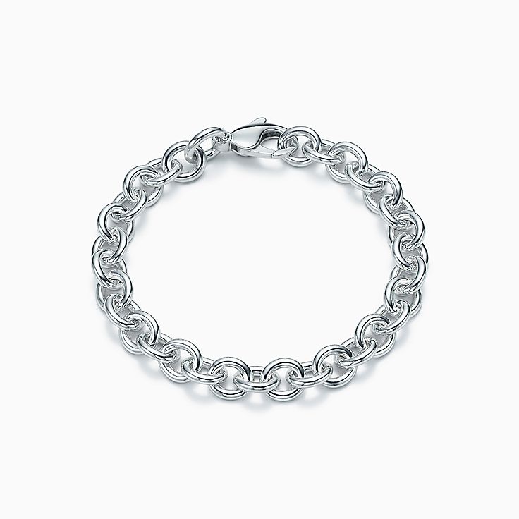 Medium round link bracelet in sterling silver, 7.5” long