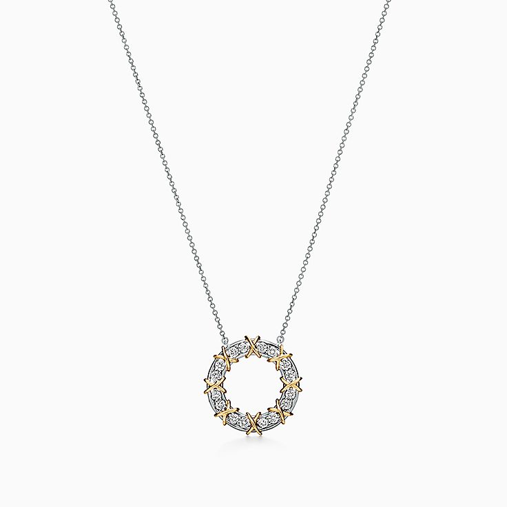 Sixteen Stone by Tiffany Circle Pendant in Platinum Yellow Gold