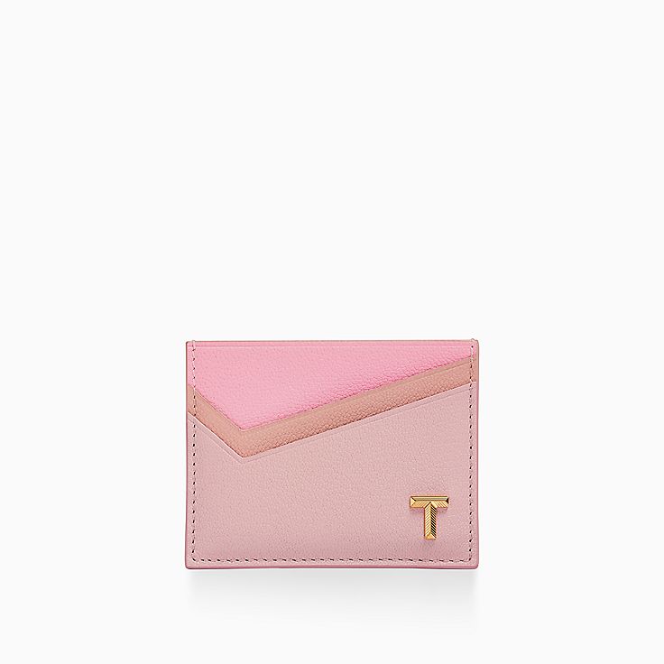 ティファニー T カード ケース ピンク カラーブロック レザー | Tiffany 