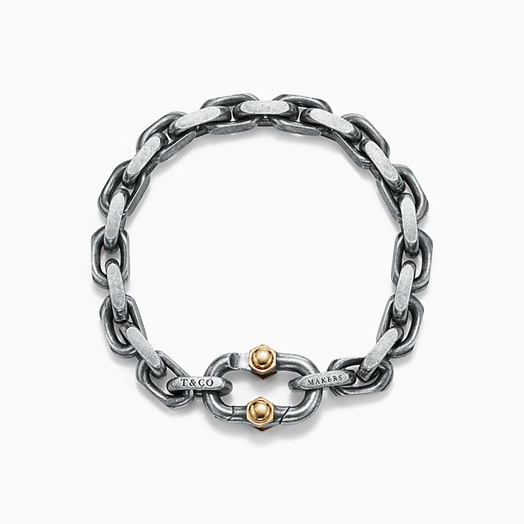 tiffany 1837makers heritage edition wide chain bracelet in sterling silver and 18k gold 66882349 1000538 ED M