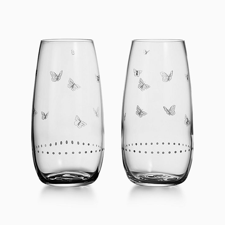 Tiffany Jardin Stemless Coupe Glasses in Etched Glass, Set of Two 